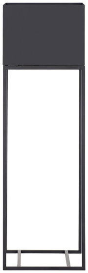 Moderne Blumensäule aus Metall in schwarzer Farbe, frontal abgebildet.