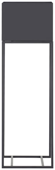 Moderne Blumensäule aus Metall in schwarzer Farbe, frontal abgebildet.