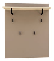 Garderobenpaneel mit Holzablage und schwarzen Haken, frontale Ansicht