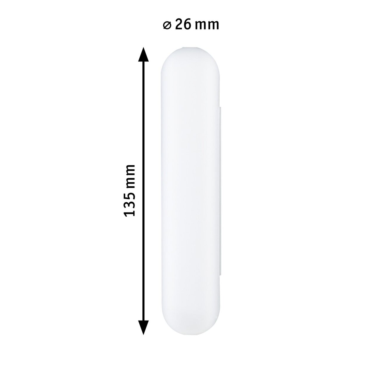 Weiße Kabelhülle PAULMANN URAIL, zylindrische Form, 135 mm lang, 26 mm Durchmesser, seitliche Ansicht
