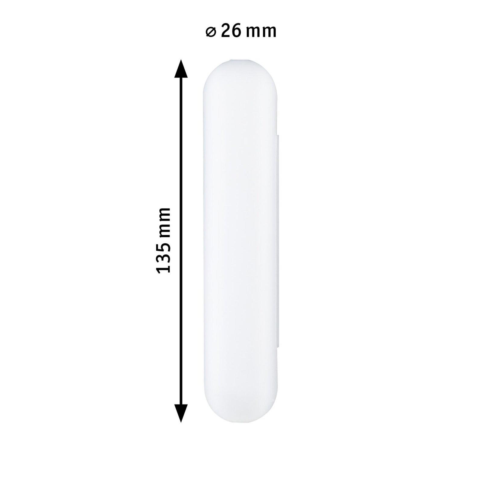 Weiße Kabelhülle PAULMANN URAIL, zylindrische Form, 135 mm lang, 26 mm Durchmesser, seitliche Ansicht
