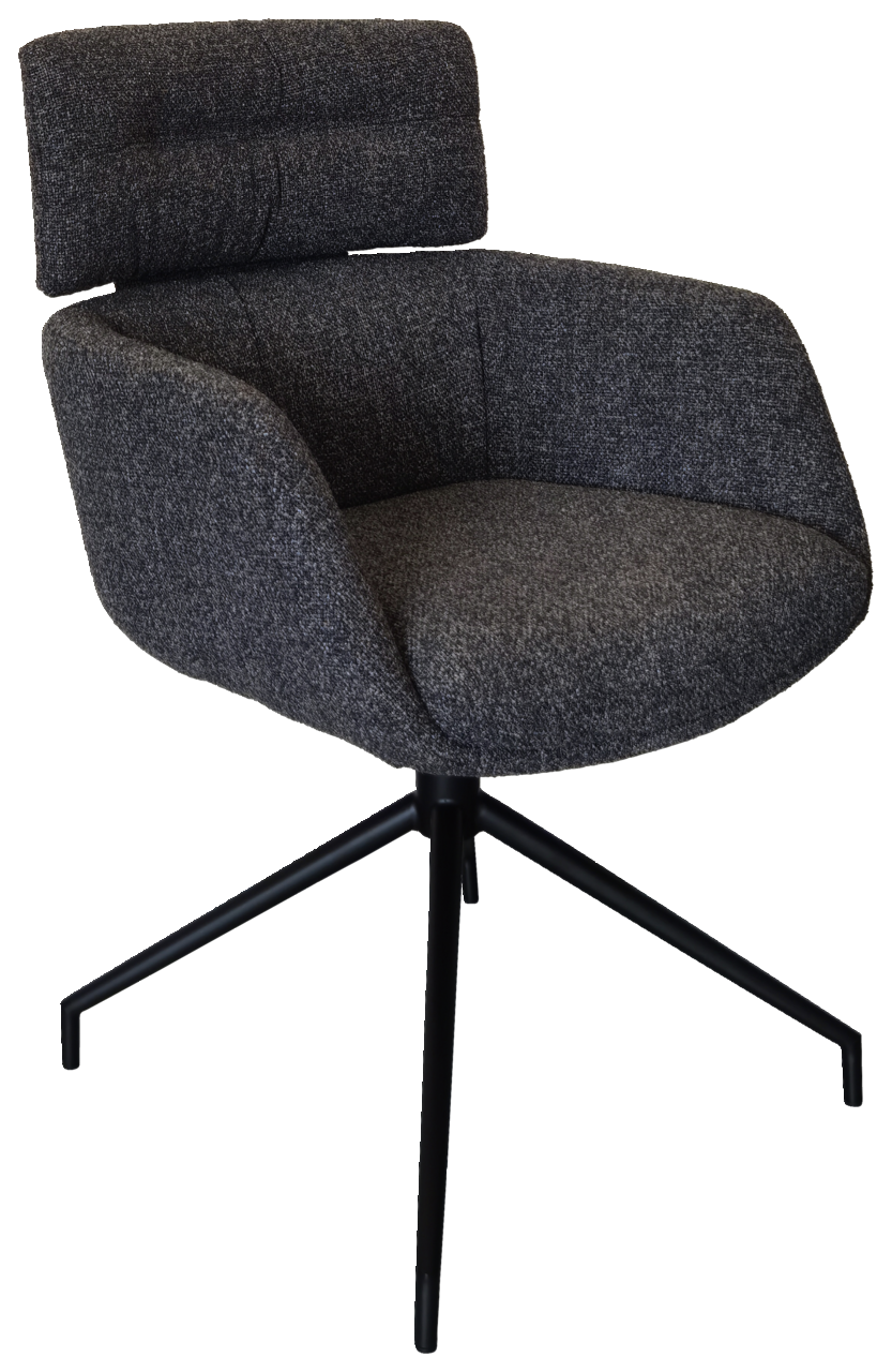 Dieter Knoll Armlehnstuhl PABLO Moderner Armlehnstuhl mit grauem Stoffbezug und schwarzem Metallgestell, seitliche Perspektive