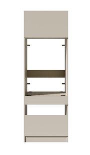Beige houten kastframe met open middenvak en twee gesloten compartimenten, frontaal aanzicht