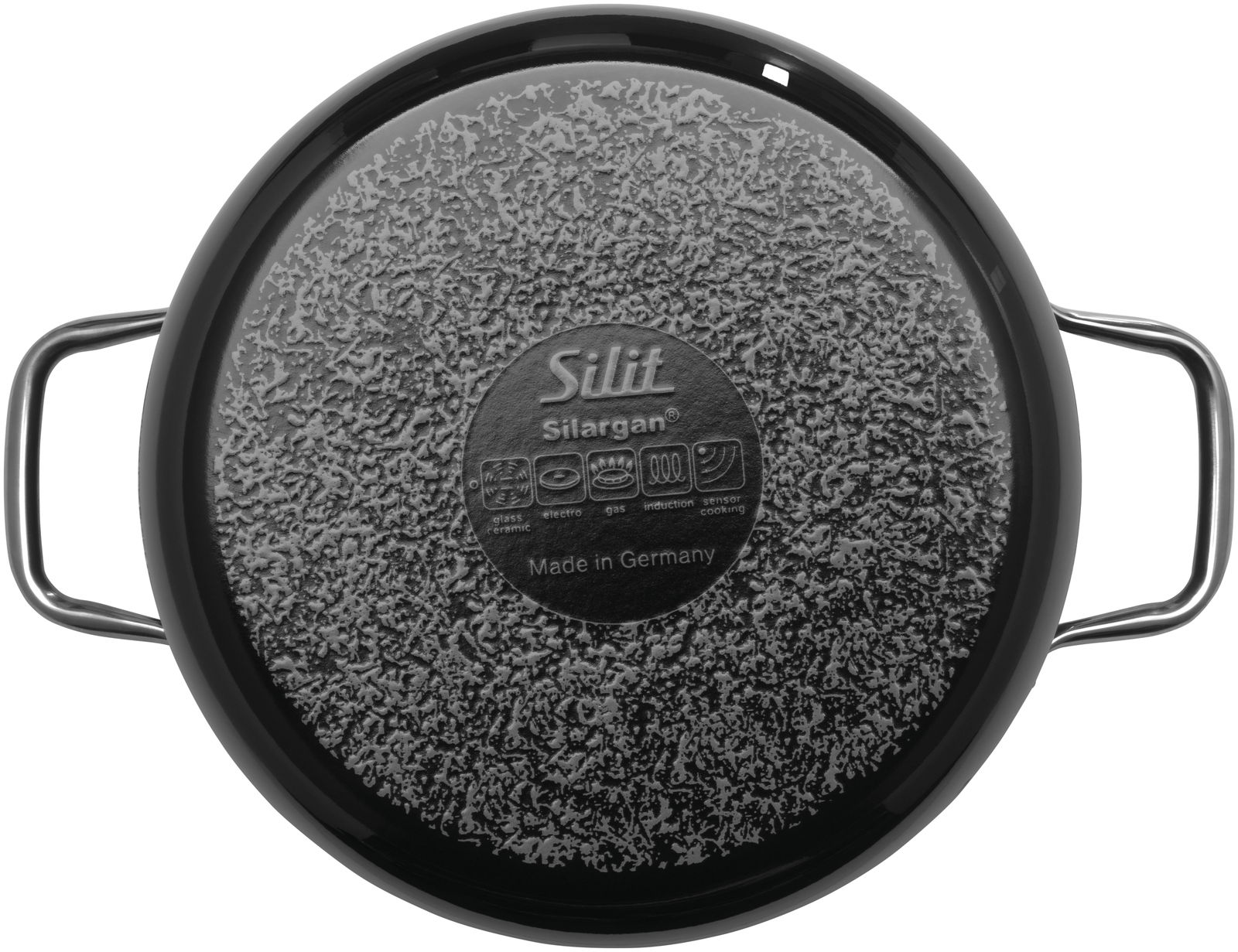 Topfdeckel der Elegance Line von oben mit Silargan-Beschichtung und Griffen, Made in Germany
