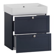 Waschtisch-Set mit zwei Schubladen in dunklem Blau, seitliche Perspektive