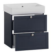Waschtisch-Set mit zwei Schubladen in dunklem Blau, seitliche Perspektive