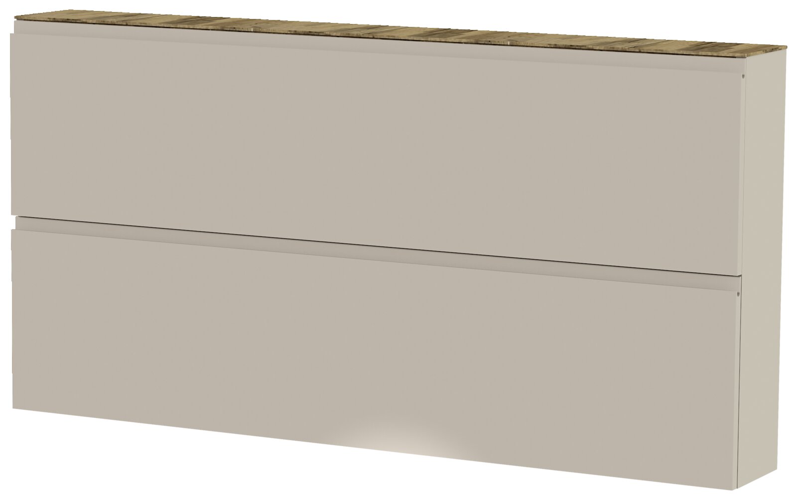 XL-hangende schoenenkast 2K-T22 in zijaanzicht met twee kleppen en een houten afwerking