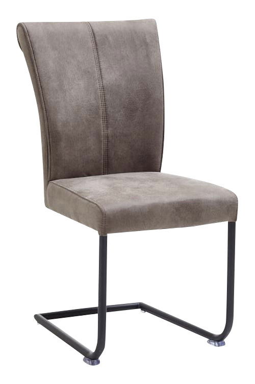 Valdera Freischwinger-Stuhl ALEGRA Freischwinger-Stuhl in seitlicher Perspektive, mit braunem Polster und schwarzem Metallgestell.