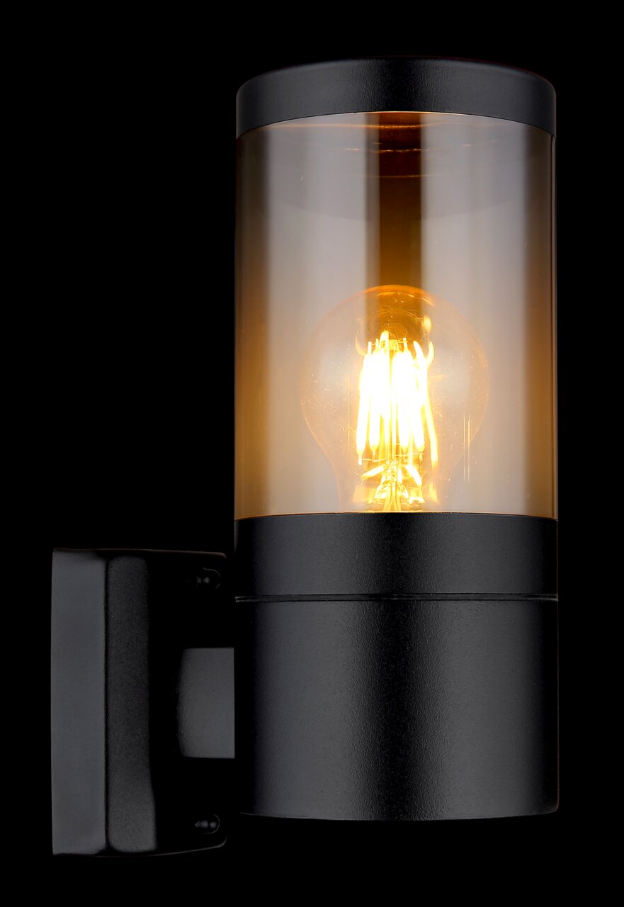 Moderne Außenleuchte mit zylindrischem Glasdesign, seitliche Perspektive