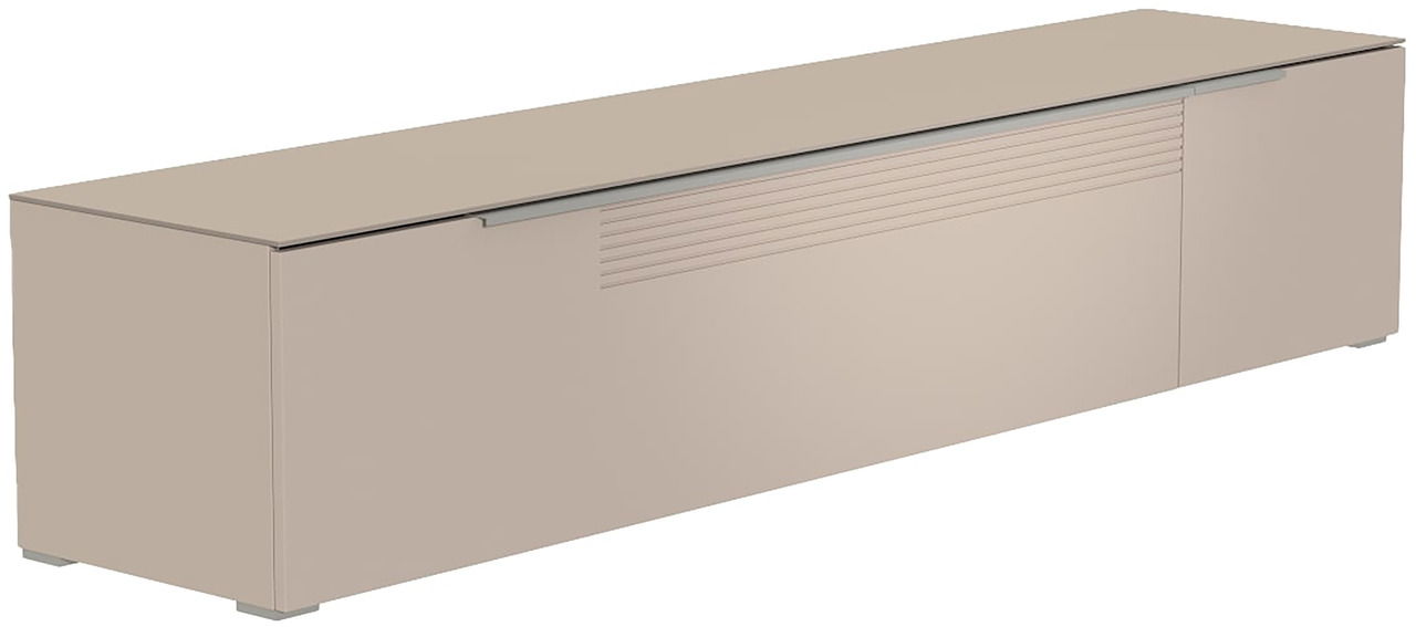 Beiges XL TV-Lowboard mit glatter Oberfläche und seitlicher Perspektive
