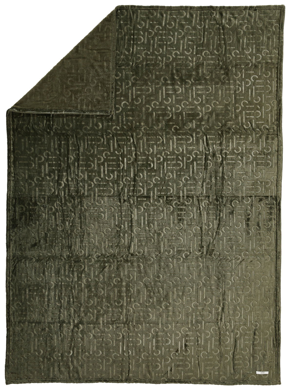 Grünes Plaid mit eingeprägtem Muster, ausgebreitet in der Draufsicht