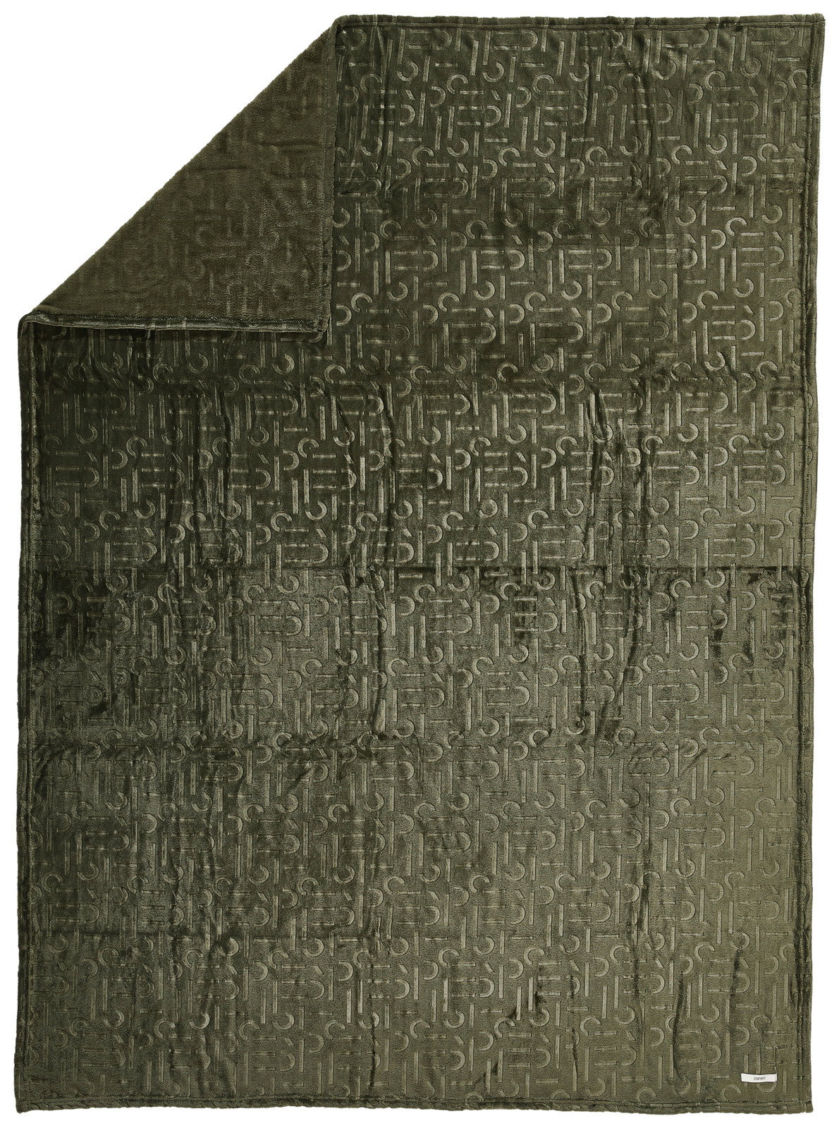 Grünes Plaid mit eingeprägtem Muster, ausgebreitet in der Draufsicht