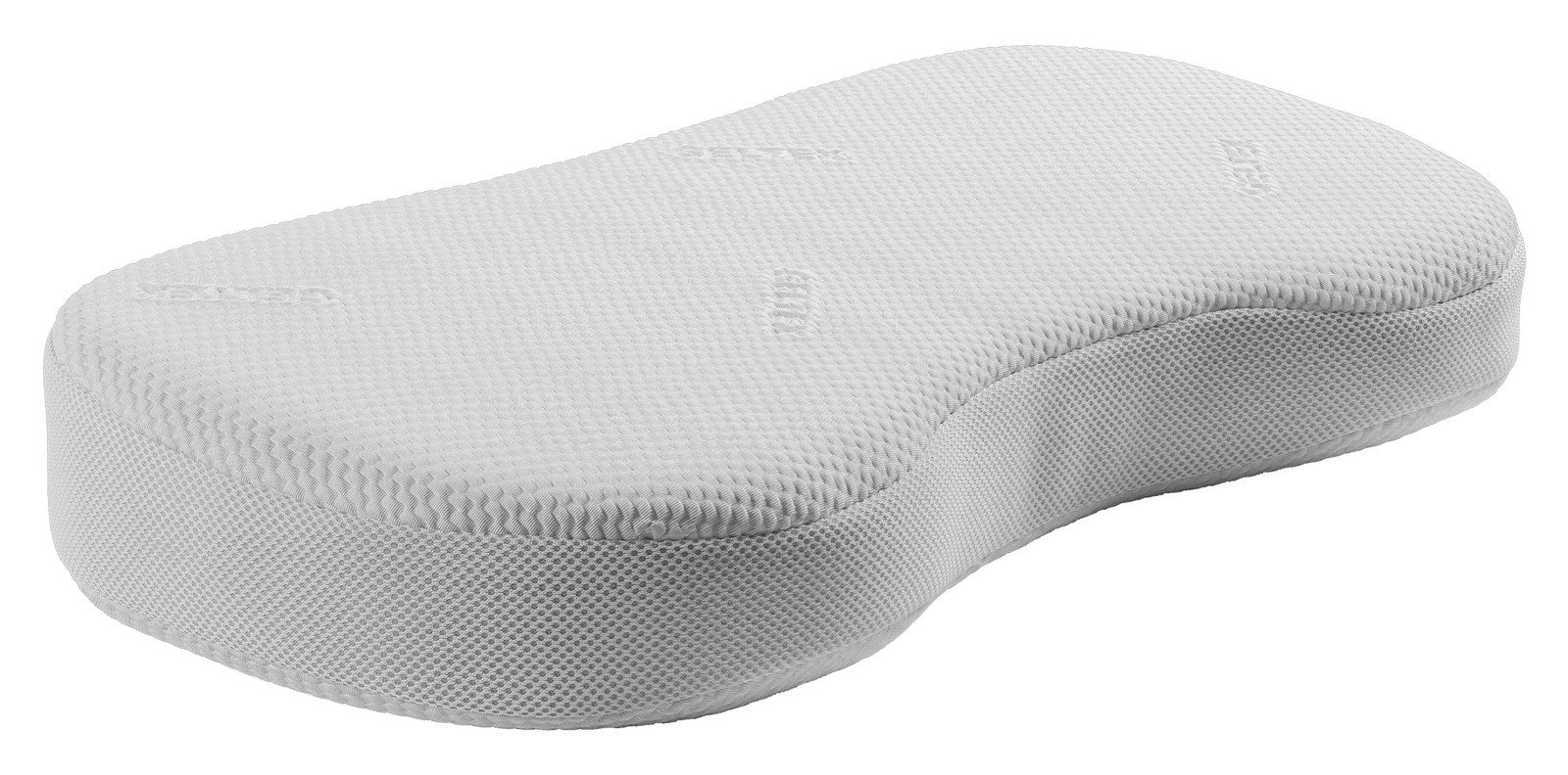 Seitliche Ansicht eines ergonomischen, weißen GELTEX PREMIUM Kissens mit strukturierter Oberfläche.