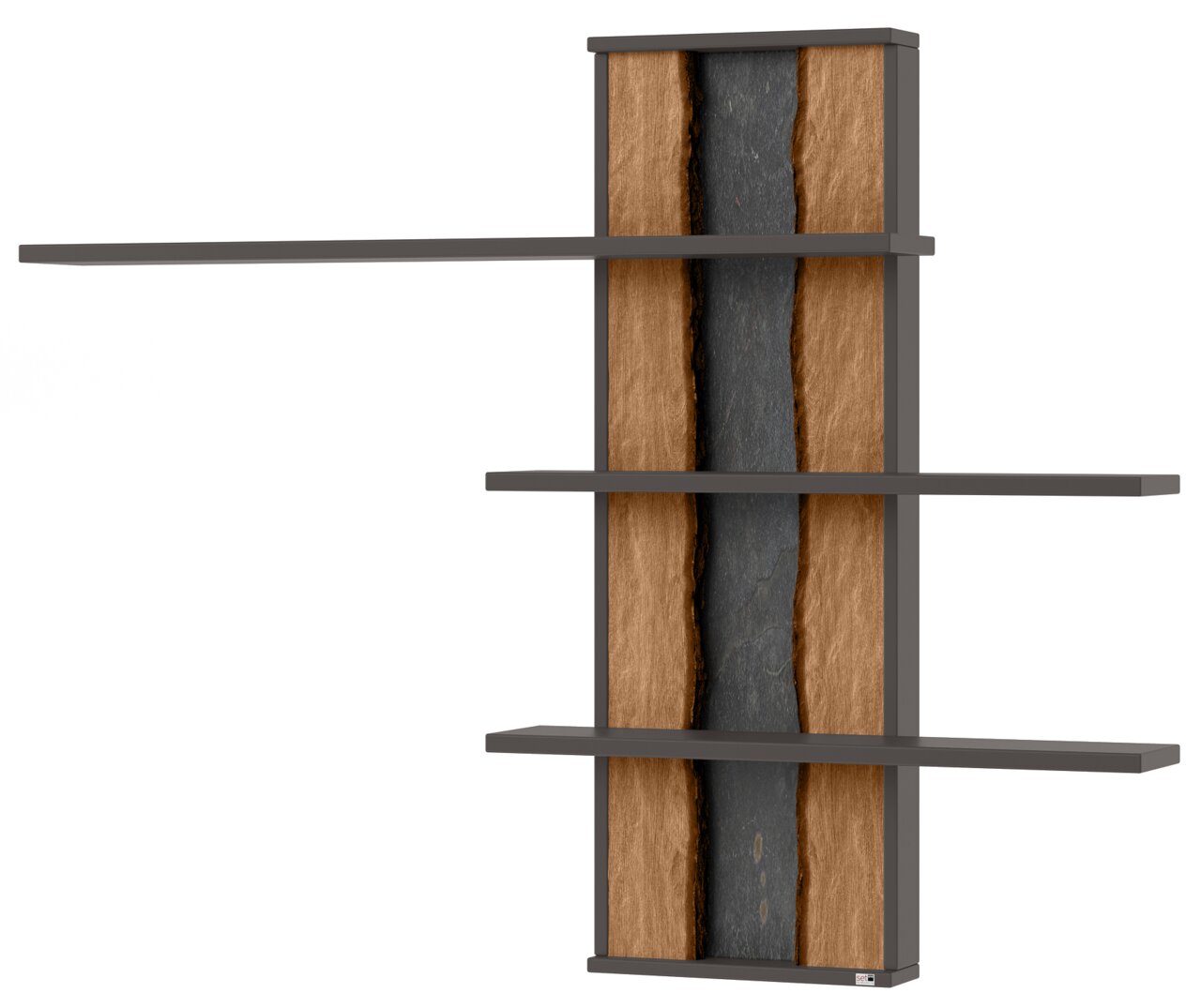 Set one by Musterring Hängepaneel 3-er TACOMA Hängepaneel mit drei Regalböden, frontal abgebildet. Die Rückwand hat eine natürliche Holzoptik mit einem dunklen Streifen in der Mitte.