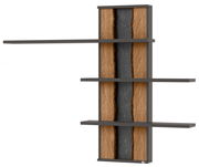 Hängepaneel mit drei Regalböden, frontal abgebildet. Die Rückwand hat eine natürliche Holzoptik mit einem dunklen Streifen in der Mitte.