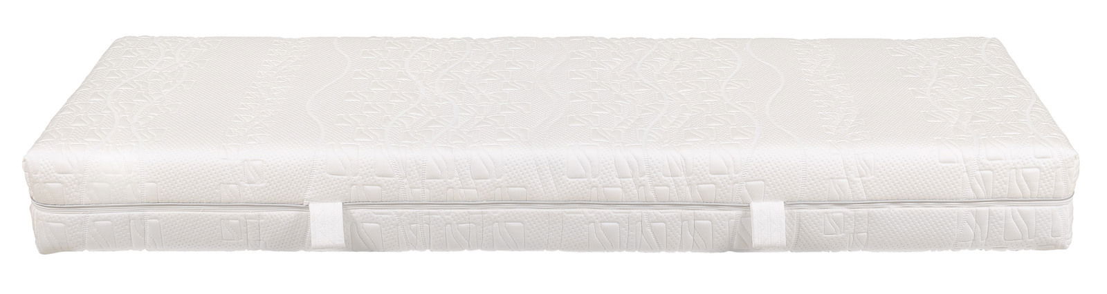 Komfortschaummatratze MEDICAL DREAM in Seitenansicht mit strukturiertem Bezug und Tragegriffen.