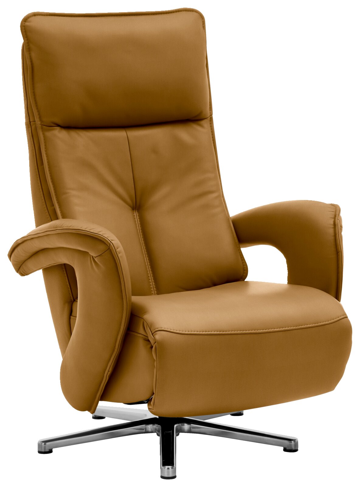 Brauner Relax-Sessel mit hoher Rückenlehne und Armlehnen, seitliche Perspektive