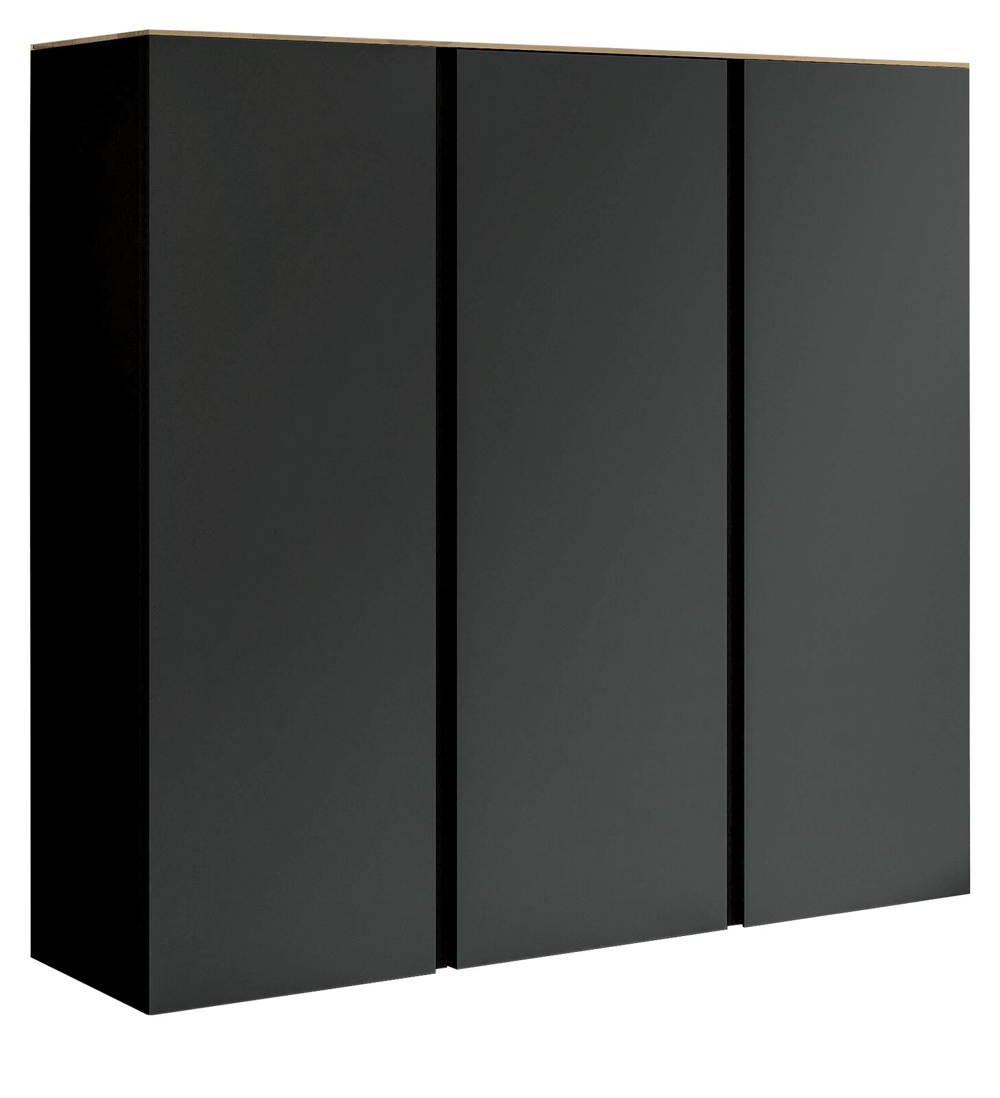Moderano XL-Hängeschuhschrank LECCO Schwarzer XL-Hängeschuhschrank mit drei Türen, seitliche Perspektive