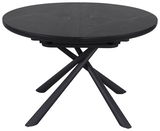 Runder Esstisch mit schwarzer Marmoroptik und gekreuzten Beinen, Frontalansicht