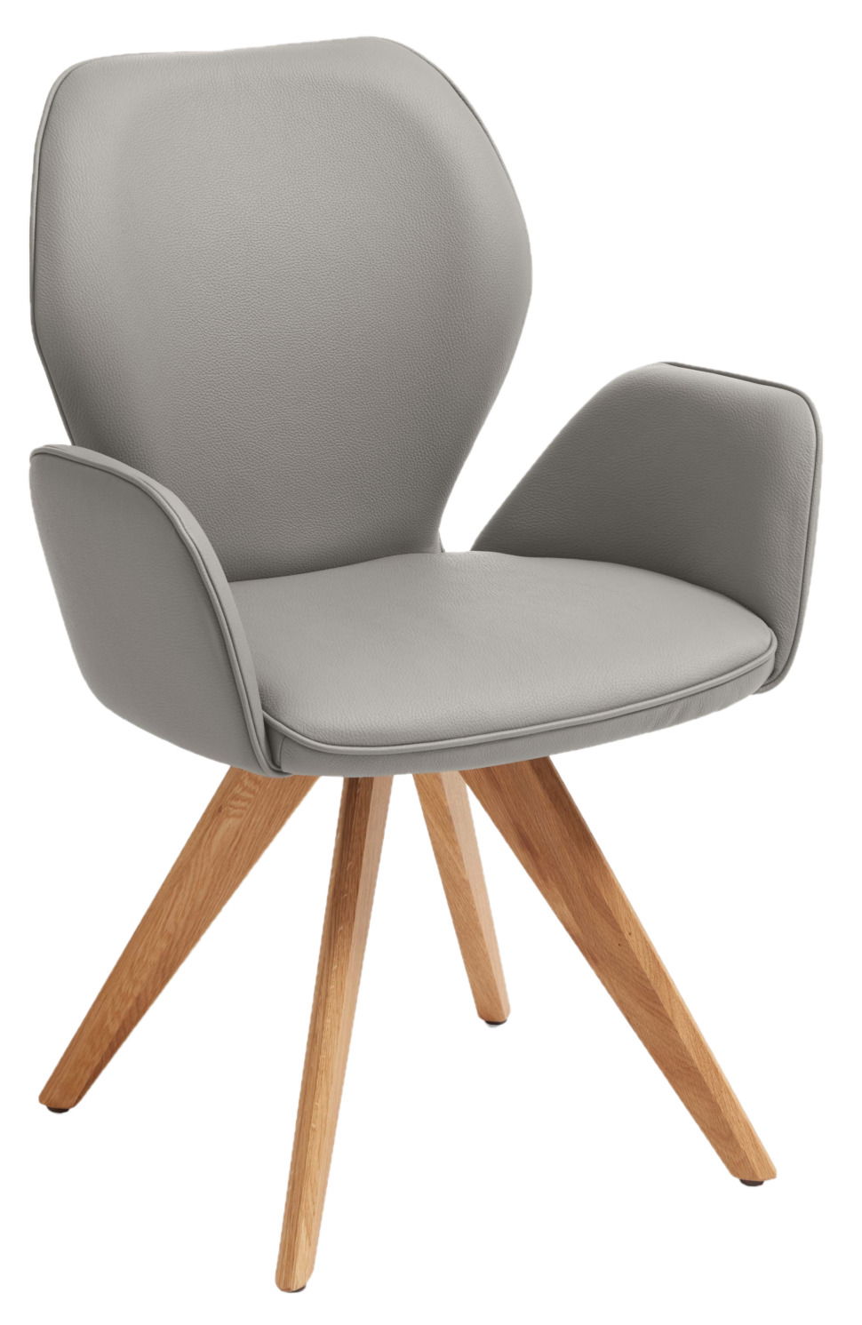 Moderner grauer Sessel mit Holzbeinen, Vorderansicht