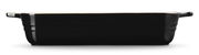 Schwarze Auflaufform, seitliche Perspektive, 25 cm lang, mit Griffen an beiden Enden.
