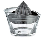 Zitronenpresse aus Glas und Kunststoff, seitliche Perspektive