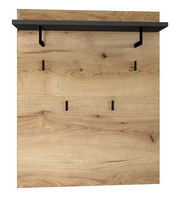 Garderobenpaneel aus Holz mit schwarzer Ablage und Haken, Frontalansicht