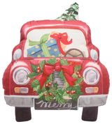 Zierkissen in Form eines roten Autos mit Weihnachtskranz und Geschenken, Vorderansicht