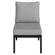Vooraanzicht van een grijs loungemiddenstuk met een zwart metalen frame.