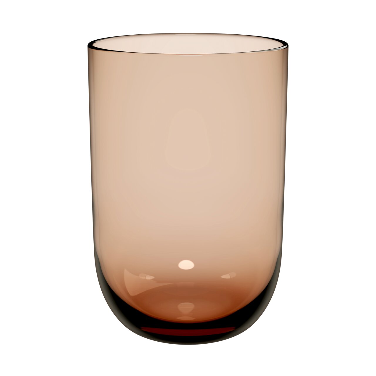 Brauner Longdrinkbecher aus Glas, frontal fotografiert