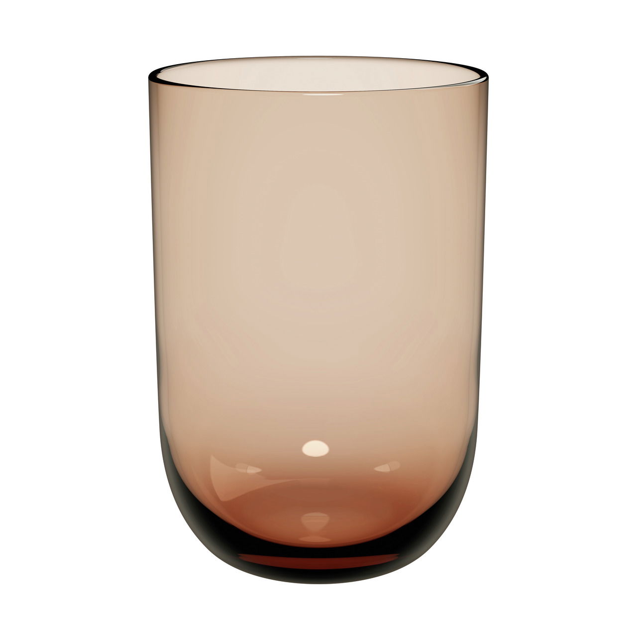 Brauner Longdrinkbecher aus Glas, frontal fotografiert