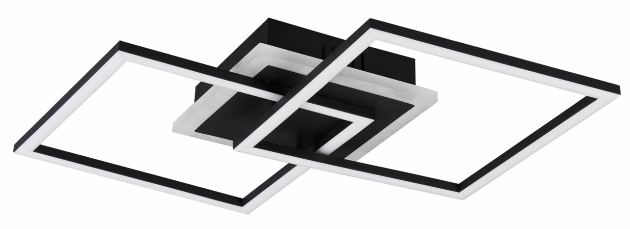 Moderne LED-Deckenleuchte VENIDA mit zwei überlappenden quadratischen Rahmen, 25W, 3000K, seitliche Perspektive