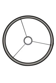 Draufsicht auf einen runden Lampenschirm mit Metallstreben und zentraler Halterung.