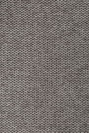 Nahaufnahme eines grauen Stoffmusters mit grober Webstruktur, von oben betrachtet.