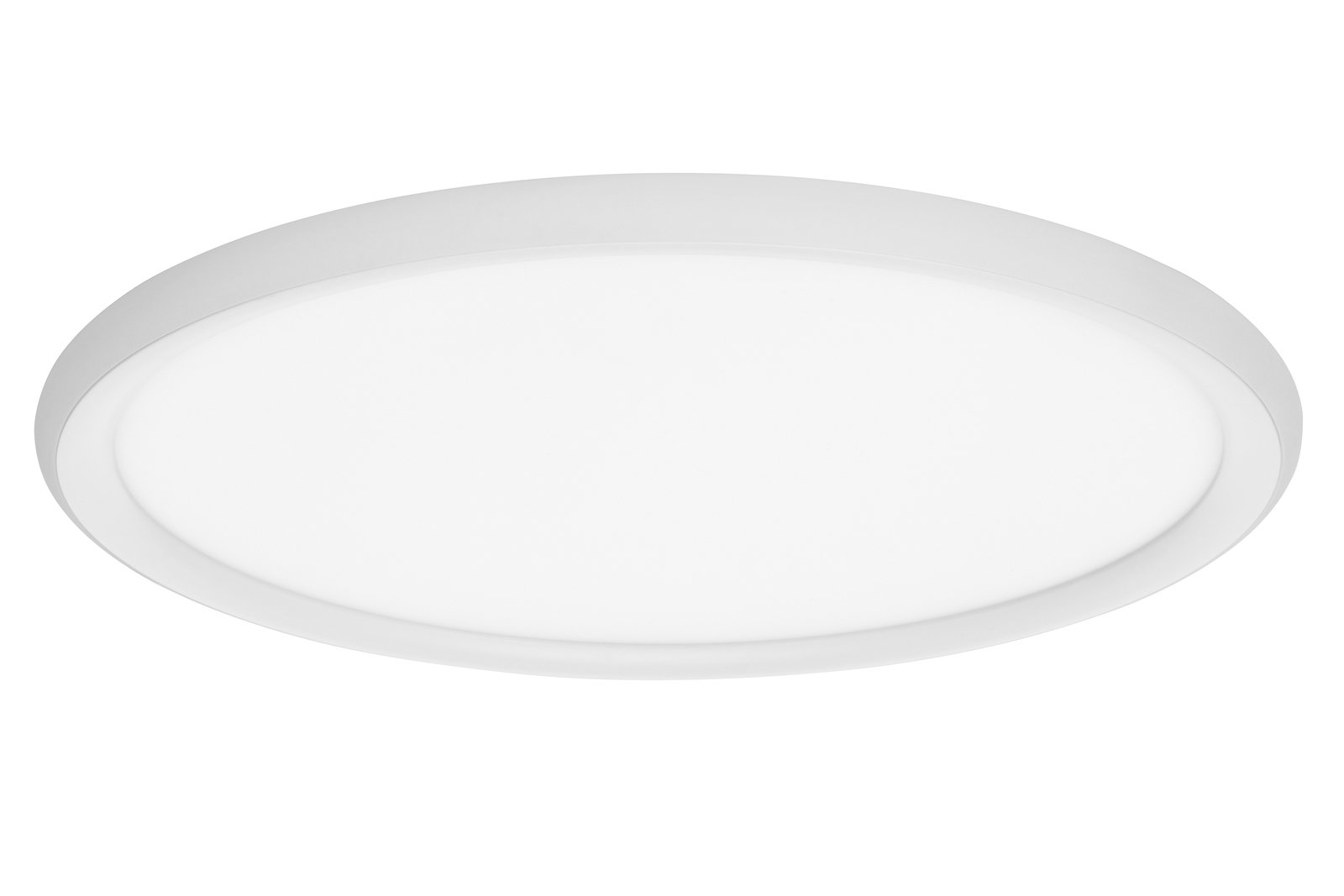 Runde LED-Deckenleuchte in Weiß, seitliche Perspektive