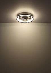 Deckenventilator mit integriertem Licht, von unten betrachtet, an der Decke montiert