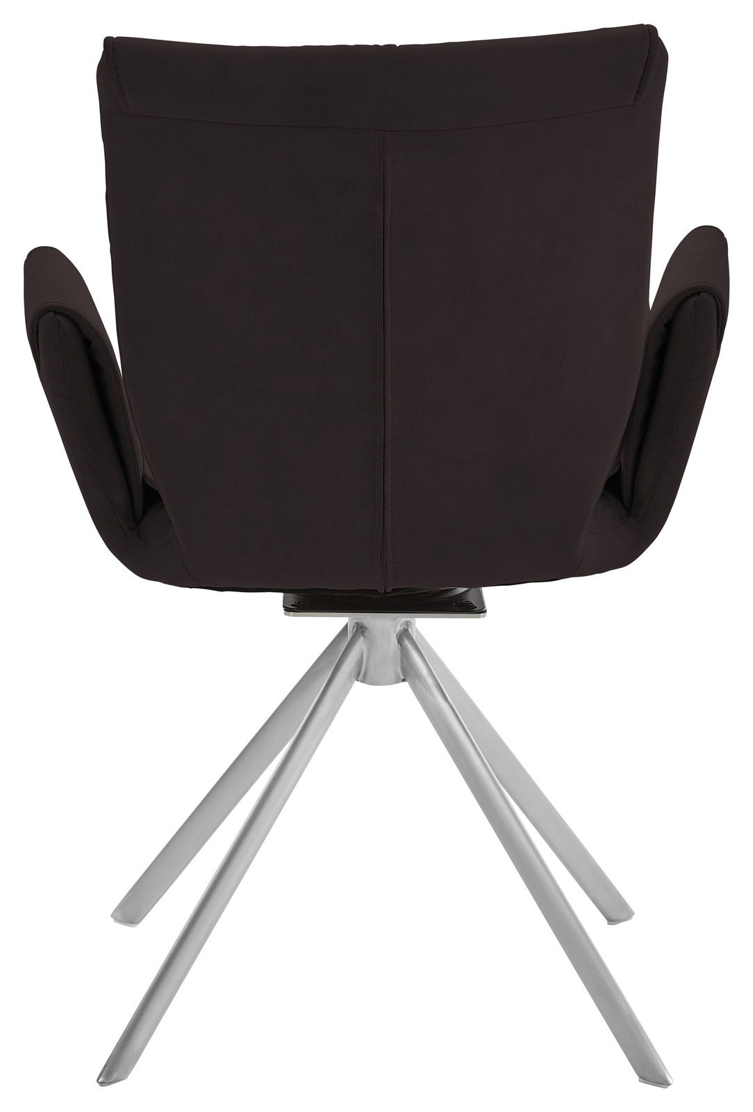 Dieter Knoll Sessel JAZZ Rückansicht eines drehbaren Sessels der Serie JAZZ von Dieter Knoll mit schwarzem Bezug und silbernem Metallgestell.