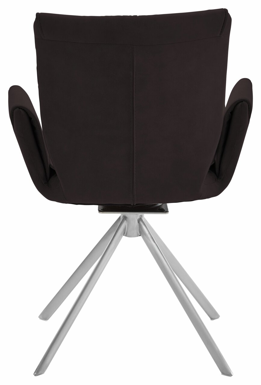 Rückansicht eines drehbaren Sessels der Serie JAZZ von Dieter Knoll mit schwarzem Bezug und silbernem Metallgestell.