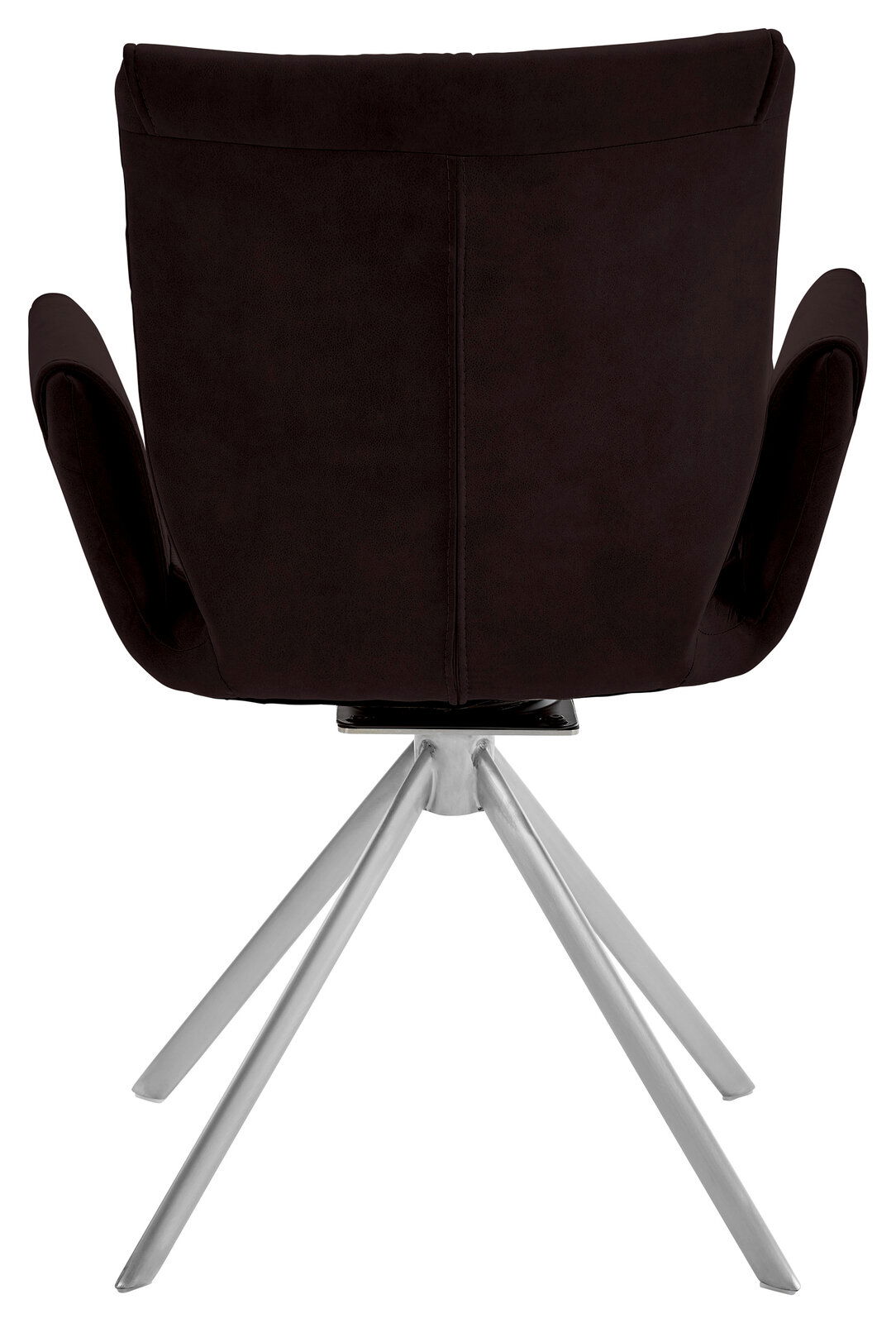 Rückansicht eines drehbaren Sessels der Serie JAZZ von Dieter Knoll mit schwarzem Bezug und silbernem Metallgestell.