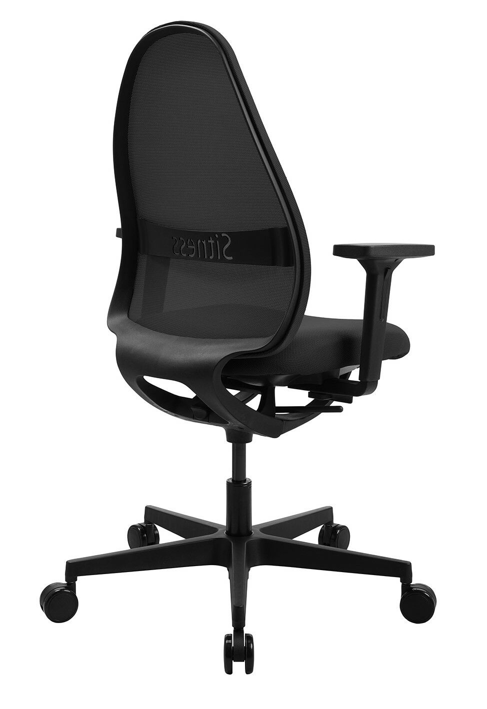 Moderner Bürostuhl mit Netzrückenlehne, seitliche Perspektive