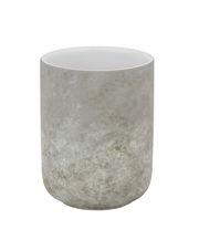 Keramik Zahnputzbecher Londa in grauer Marmoroptik, frontal fotografiert.