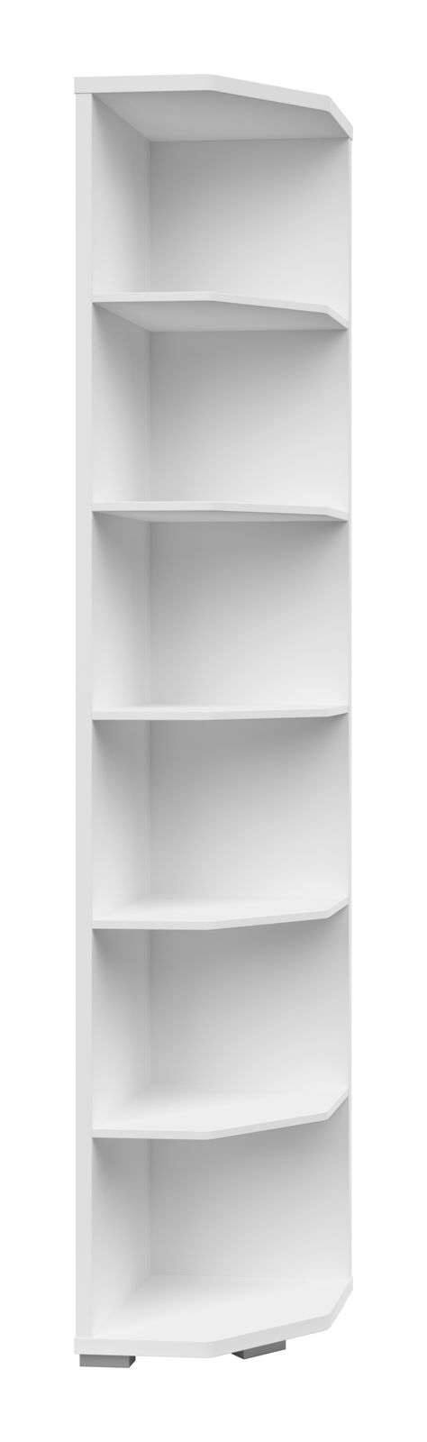 Voleo Eckregal CONNECT Weißes Eckregal mit fünf offenen Fächern, seitliche Perspektive