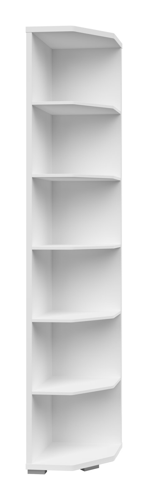 Voleo Eckregal CONNECT Weißes Eckregal mit fünf offenen Fächern, seitliche Perspektive
