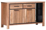 Holz-Sideboard mit zwei Schubladen und zwei Türen, seitliche Regalfächer, Frontansicht