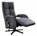 Grauer Relaxsessel mit verstellbarer Rückenlehne und Fußstütze, seitliche Perspektive