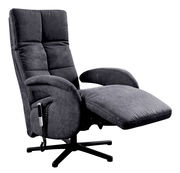 Grauer Relaxsessel mit verstellbarer Rückenlehne und Fußstütze, seitliche Perspektive