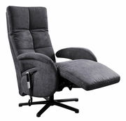 Grauer Relaxsessel mit verstellbarer Rückenlehne und Fußstütze, seitliche Perspektive