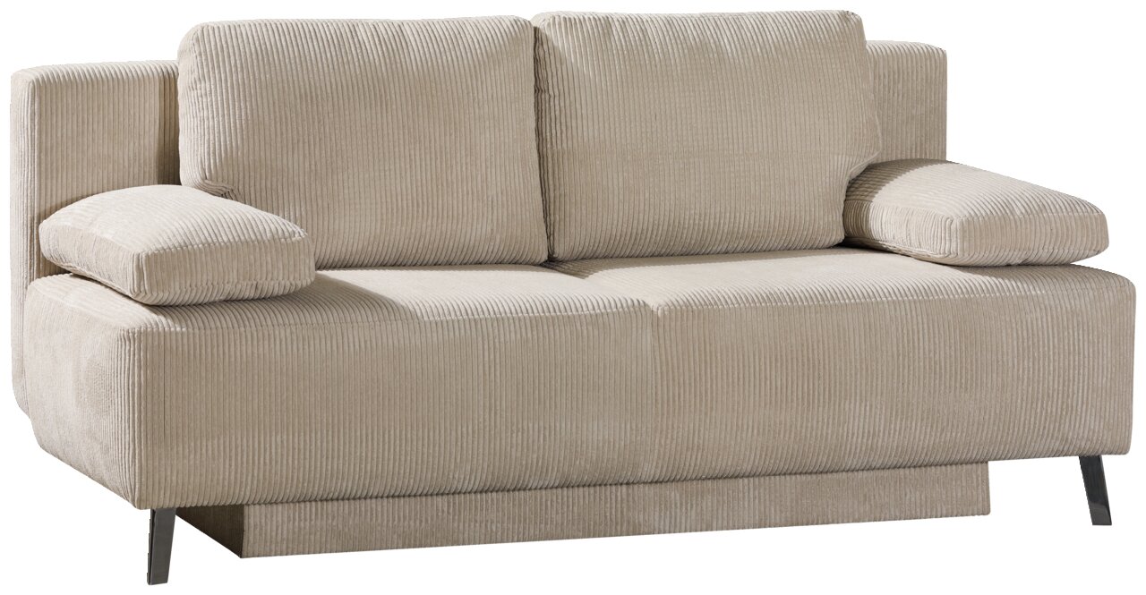 Beiges Querschläfer-Sofa mit geripptem Stoffbezug, Vorderansicht