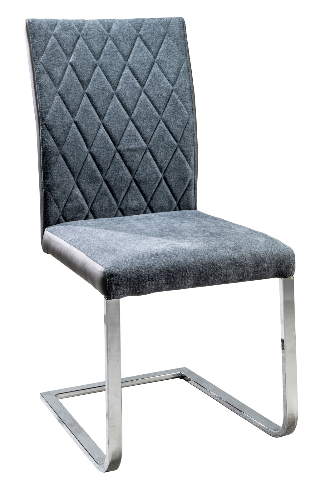 Z2 Schwingstuhl MIRCO Moderner Schwingstuhl mit grauem, gestepptem Stoffbezug und verchromtem Metallgestell, seitliche Perspektive