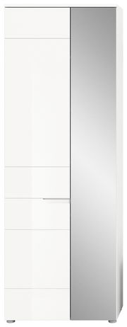 Moderner Garderobenschrank mit weißer Front und Spiegeltür, Frontalansicht